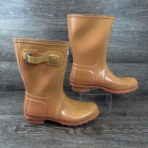 Hunter Original Short Gloss Rain Boots Women's 9 Orange Waterproof Mid Calf 12"